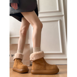 厚底雪地靴女款2026新款冬季毛毛東北大棉鞋加絨小馬鈴薯勃肯短靴子