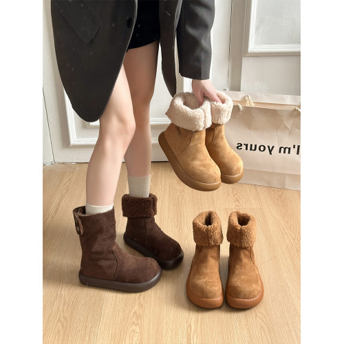 厚底雪地靴女款2026新款冬季毛毛東北大棉鞋加絨小馬鈴薯勃肯短靴子