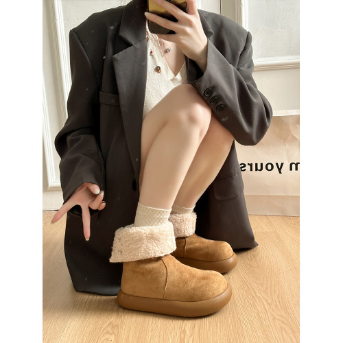 厚底雪地靴女款2026新款冬季毛毛東北大棉鞋加絨小馬鈴薯勃肯短靴子