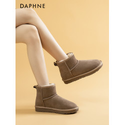 達芙妮防水防滑雪地靴女冬季2025新款加絨加厚真皮麵包東北棉短靴