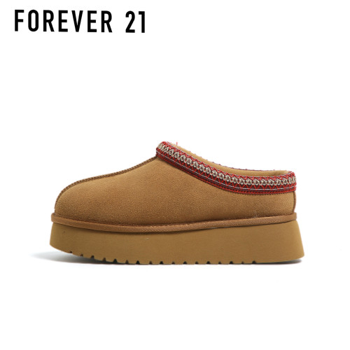 F21牛皮厚底一腳蹬雪地靴女款2025新款冬季加絨加厚保暖防水棉鞋