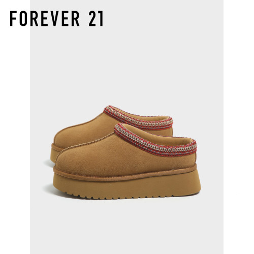 F21牛皮厚底一腳蹬雪地靴女款2025新款冬季加絨加厚保暖防水棉鞋