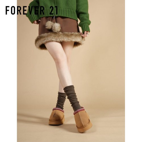 F21牛皮厚底一腳蹬雪地靴女款2025新款冬季加絨加厚保暖防水棉鞋