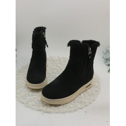 厚底輕便中筒靴時尚休閒羊京絨秋冬加絨保暖真皮短靴長絨毛橡膠底