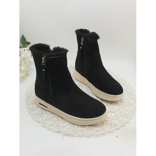 厚底輕便中筒靴時尚休閒羊京絨秋冬加絨保暖真皮短靴長絨毛橡膠底 厚底輕便中筒靴時尚休閒羊京絨秋冬加絨保暖真皮短靴長絨毛橡膠底