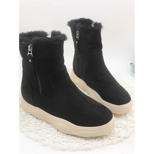 厚底輕便中筒靴時尚休閒羊京絨秋冬加絨保暖真皮短靴長絨毛橡膠底 厚底輕便中筒靴時尚休閒羊京絨秋冬加絨保暖真皮短靴長絨毛橡膠底