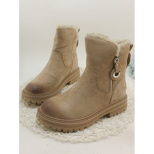 厚底輕便中筒靴時尚休閒羊京絨秋冬加絨保暖真皮短靴長絨毛橡膠底 厚底輕便中筒靴時尚休閒羊京絨秋冬加絨保暖真皮短靴長絨毛橡膠底