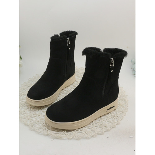 厚底輕便中筒靴時尚休閒羊京絨秋冬加絨保暖真皮短靴長絨毛橡膠底 厚底輕便中筒靴時尚休閒羊京絨秋冬加絨保暖真皮短靴長絨毛橡膠底