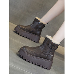 冬季加絨真皮雪地靴女2025新款防水防滑增高厚底加厚東北保暖棉鞋