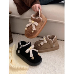 細細條 少女心小熊厚底雪地靴保暖羊羔毛冬季軟妹外穿短靴棉鞋女