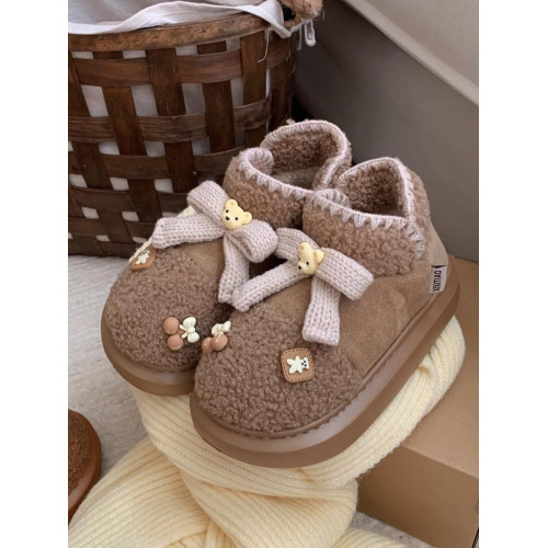 細細條 少女心小熊厚底雪地靴保暖羊羔毛冬季軟妹外穿短靴棉鞋女