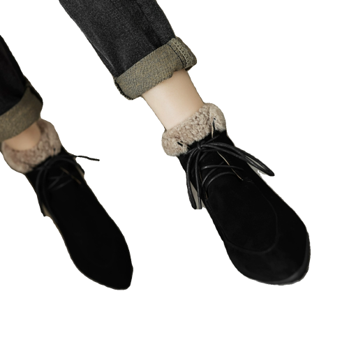 羊反皮高級時尚真皮雪地靴短筒尖頭粗跟中跟女鞋復古加厚絨短筒靴