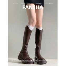 牛皮版~內增高長靴女2025秋冬新款法式粗跟V口長筒靴厚底騎士靴子