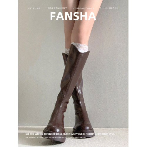 牛皮版~內增高長靴女2025秋冬新款法式粗跟V口長筒靴厚底騎士靴子