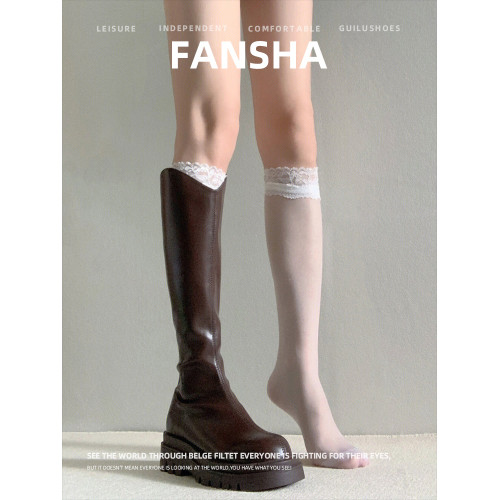 牛皮版~內增高長靴女2025秋冬新款法式粗跟V口長筒靴厚底騎士靴子