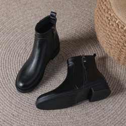 百麗班尼真皮馬丁靴女英倫風2025年秋冬單靴平跟加絨切爾西短靴女