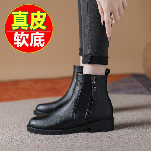 百麗班尼真皮馬丁靴女英倫風2025年秋冬單靴平跟加絨切爾西短靴女 百麗班尼真皮馬丁靴女英倫風2025年秋冬單靴平跟加絨切爾西短靴女