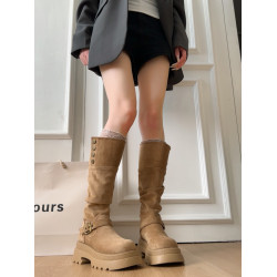 兩穿不過膝長筒靴子女2026秋冬新款厚底絨面粗跟堆堆靴增高騎士靴