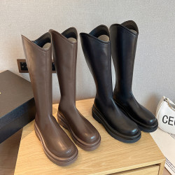 35-44大碼粗腿大筒圍v口厚底騎士靴女胖mm長靴高筒靴百搭長筒靴42