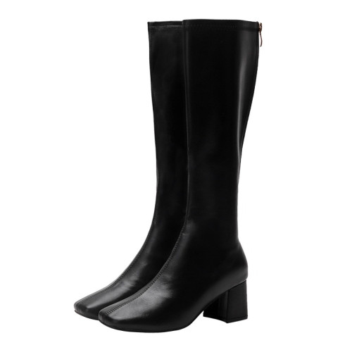 長筒靴女2025春秋彈力靴瘦瘦粗跟方頭及膝靴高筒不過膝騎士靴子女