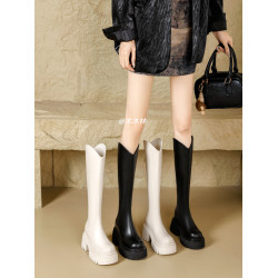 白色靴子長筒靴女冬內增高10cm松糕厚底小個子高筒騎士靴高跟真皮