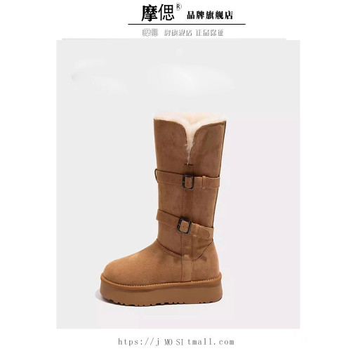 厚底灰色高筒長筒雪地靴女2026新款冬季加絨保暖加厚中筒東北棉鞋