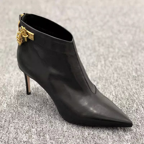 歐洲站尖頭細跟杏色短靴女高跟鞋秋2026年秋冬新款真皮鞋鏈條靴子