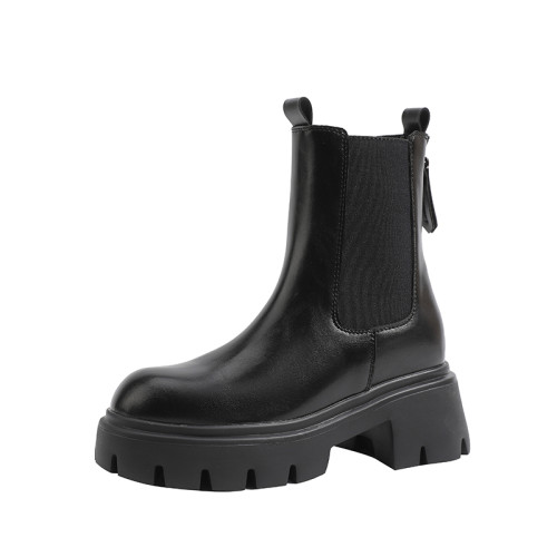 9CM內增高白色靴子女菸筒靴秋冬英倫風厚底小個子切爾西馬丁短靴