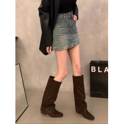 棕色復古粗跟高筒褲琯靴騎士靴早秋新款長靴法式女靴子西部牛仔靴