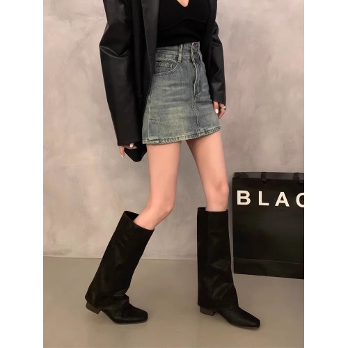 棕色復古粗跟高筒褲琯靴騎士靴早秋新款長靴法式女靴子西部牛仔靴