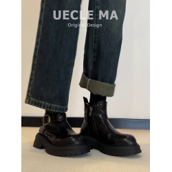 真皮厚底短靴女百搭2025秋冬新款巨好看馬丁靴子黑色側拉鍊瘦瘦靴