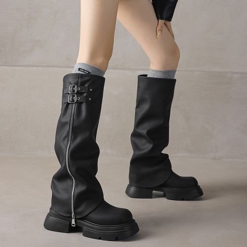 褲琯靴女2026新款秋冬厚底增高不過膝長筒靴甜酷風辣妹高筒騎士靴