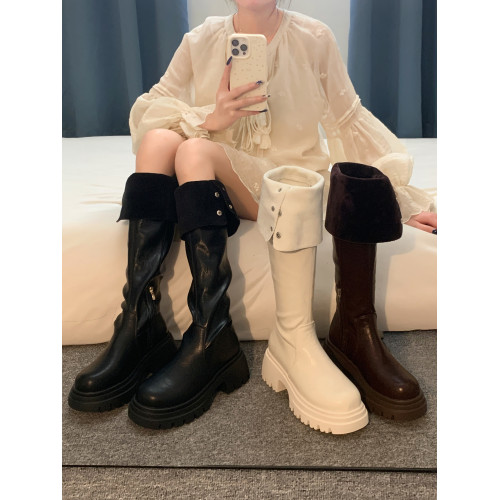過膝長筒靴女款2026新款超火靴子春季加絨黑色高筒靴白色絕美鞋子