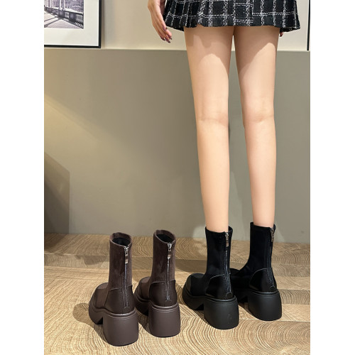 厚底馬丁靴女2025正流行新款加絨高跟短靴內增高小個子彈力瘦瘦靴