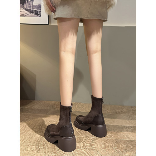 厚底馬丁靴女2025正流行新款加絨高跟短靴內增高小個子彈力瘦瘦靴