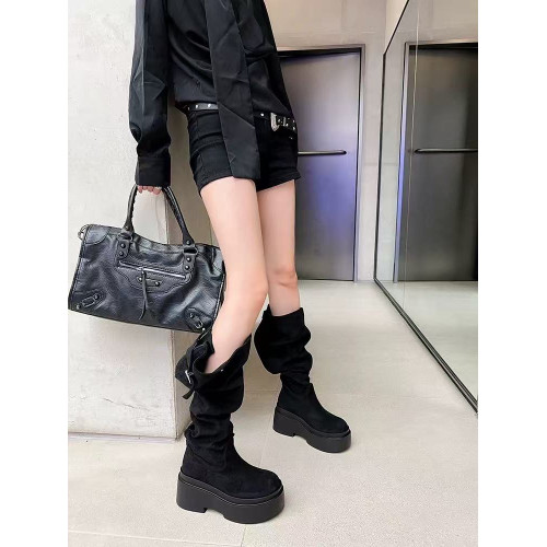 長筒靴女夏季2025新款小個子厚底增高長靴大西北穿搭棕色堆堆靴子