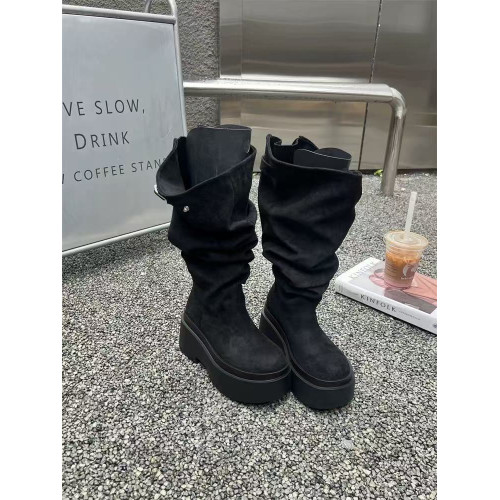 長筒靴女夏季2025新款小個子厚底增高長靴大西北穿搭棕色堆堆靴子