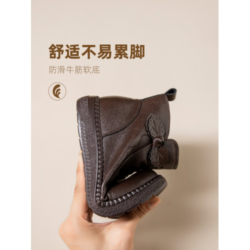 不累腳防滑媽媽鞋子棉鞋加絨保暖舒適軟底中老年老人短靴皮鞋冬季