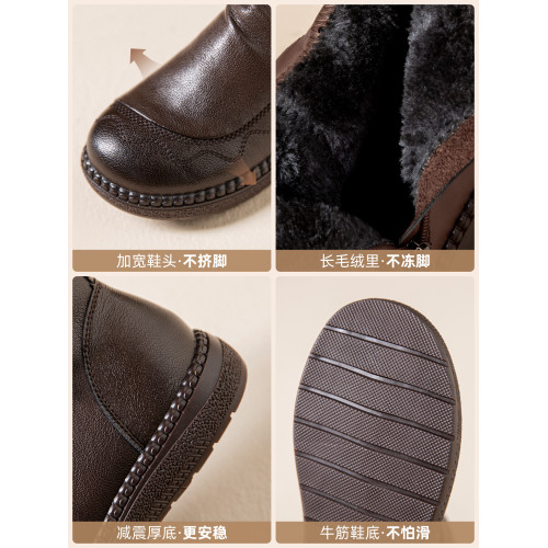 不累腳防滑媽媽鞋子棉鞋加絨保暖舒適軟底中老年老人短靴皮鞋冬季