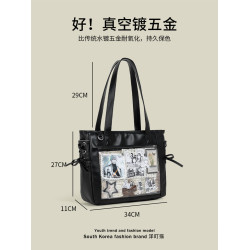 洋叮貓日系原創大食量吧唧絲帶痛包女士大容量百搭通勤單肩斜後後背包