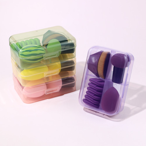 新款四件套粉底刷不吃粉無痕可攜式化妝刷美妝蛋蘑菇頭粉撲盒子套裝