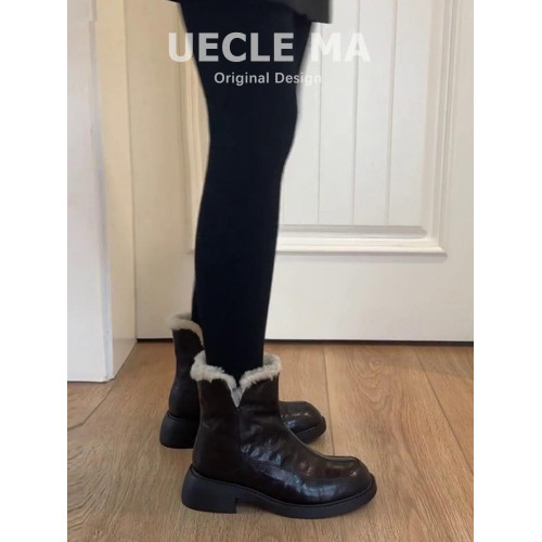 真皮~厚底雪地靴女2025新款冬季瘦瘦靴保暖棉鞋毛毛鞋小個子短靴