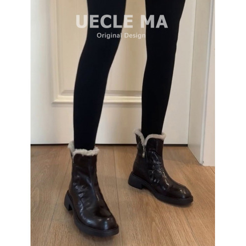 真皮~厚底雪地靴女2025新款冬季瘦瘦靴保暖棉鞋毛毛鞋小個子短靴