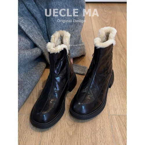 真皮~厚底雪地靴女2025新款冬季瘦瘦靴保暖棉鞋毛毛鞋小個子短靴