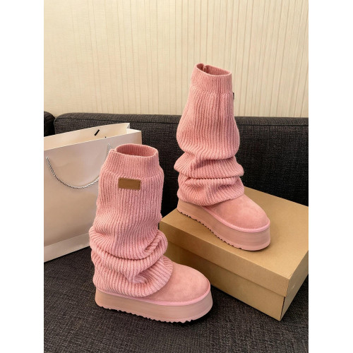【羊絨版】兩穿可拆卸套筒粉色雪地靴女冬季厚底保暖加絨堆堆靴子