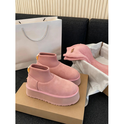 【羊絨版】兩穿可拆卸套筒粉色雪地靴女冬季厚底保暖加絨堆堆靴子