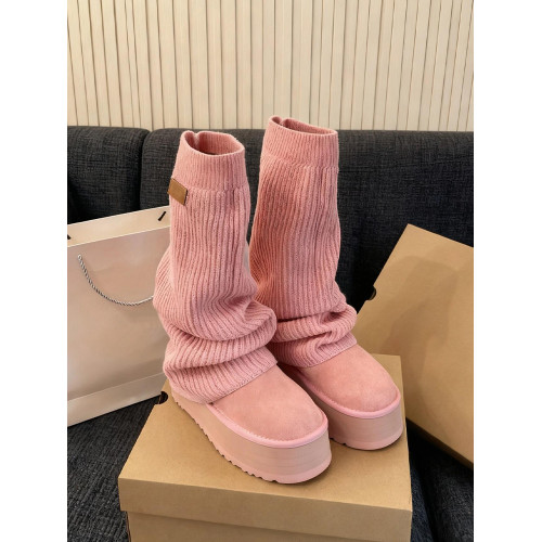 【羊絨版】兩穿可拆卸套筒粉色雪地靴女冬季厚底保暖加絨堆堆靴子