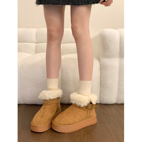 保暖繙口加絨厚底中筒雪地靴女增高2026冬季新款真皮毛毛加厚棉鞋