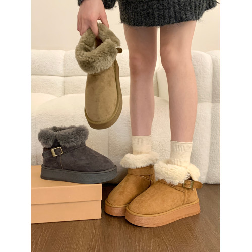 保暖繙口加絨厚底中筒雪地靴女增高2026冬季新款真皮毛毛加厚棉鞋