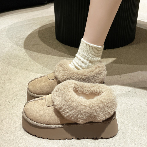 35-43大碼女鞋厚底雪地靴女冬季加絨加厚東北大棉鞋一腳蹬毛毛鞋